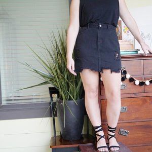 Shein Black Distressed Denim Skirt